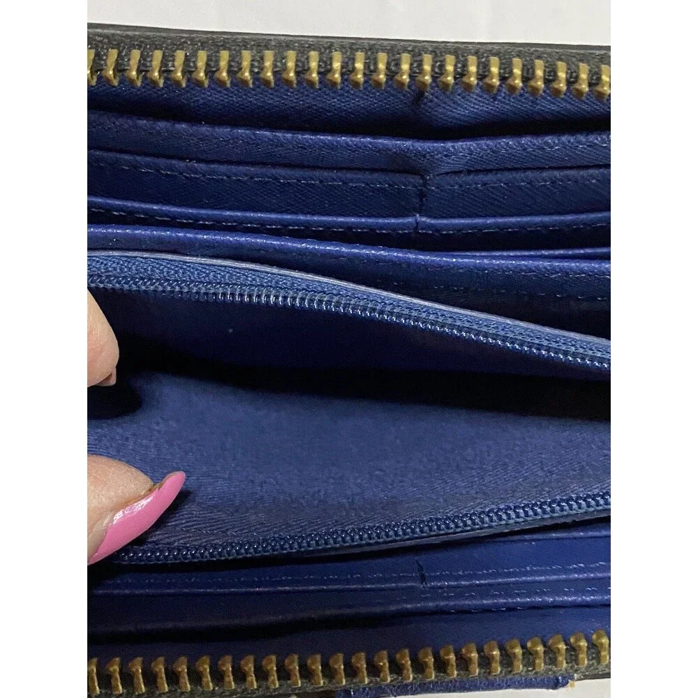 Fossil zip wallet Clutch blue Multi Color pattern card holder change pocket